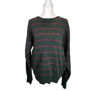 Vintage Polo Y2K Ralph Lauren Mens Large Green Burgundy Striped Cotton Sweater